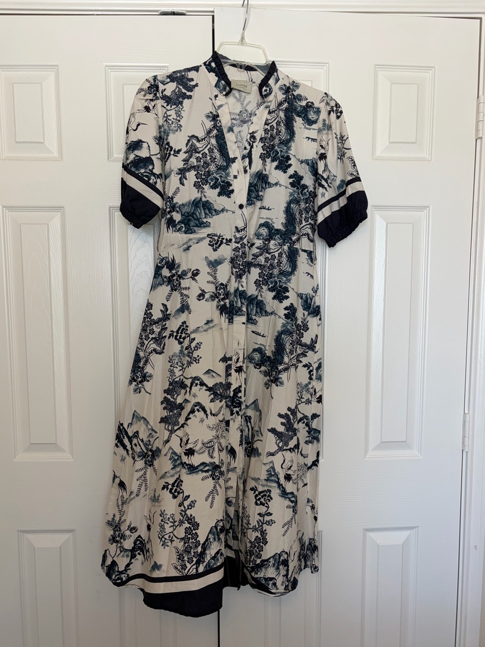 NWT Lumine Paris Made in Italy Blue White Toile Landscape Midi Dress